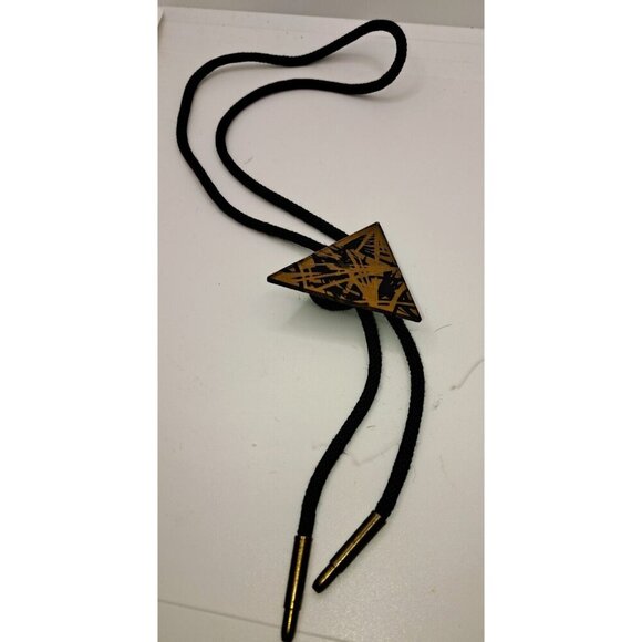 Unisex Bolo Tie Black Brown Abstract Triangle Pattern - Picture 1 of 3